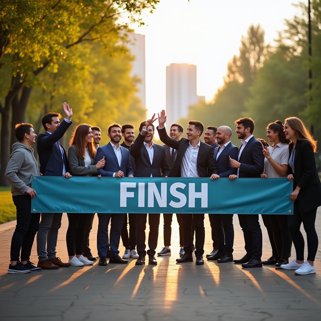 Корпоративная команда на финише городского квеста